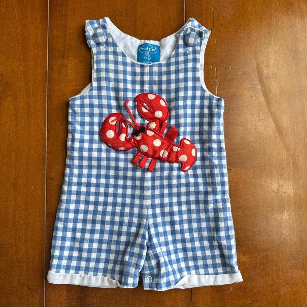 Mud Pie Blue Gingham Lobster Jumper - 12-18m - Picture 1 of 6
